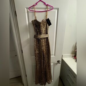 Nadine Merabi Gold Sequence Jumpsuit